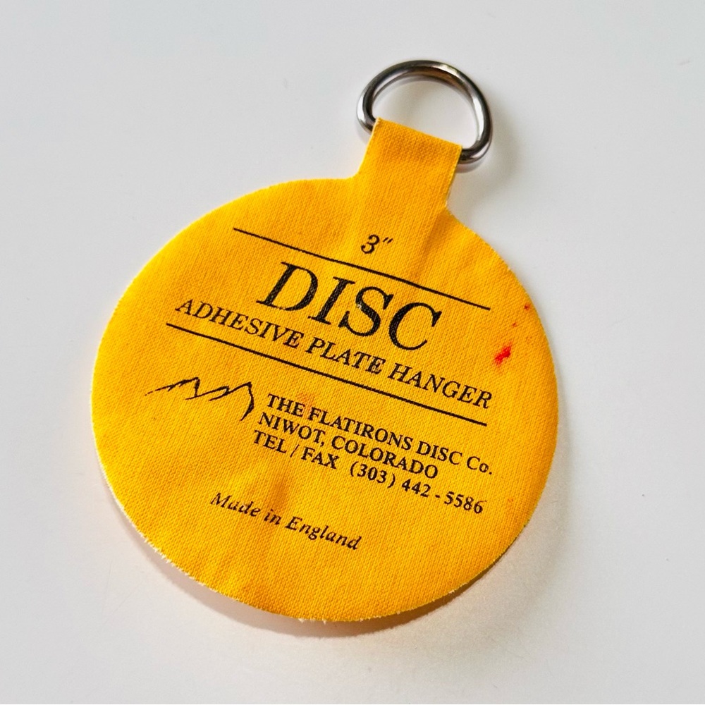 DISC 3” Yellow Adhesive Plate Hanger w Hook - Flatirons Disc Co. England